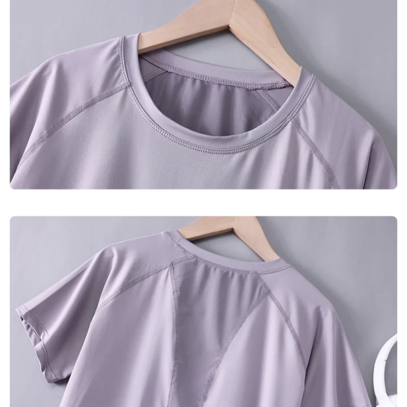 DRUR Women Yoga Set 2 Piece Sports Outfit Short Sleeve Tops