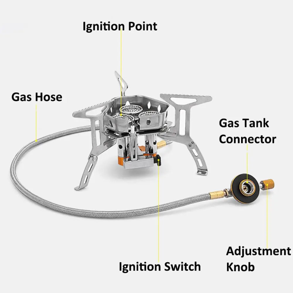 3-Core Burner Camping Stove with Folding Windscreen Set