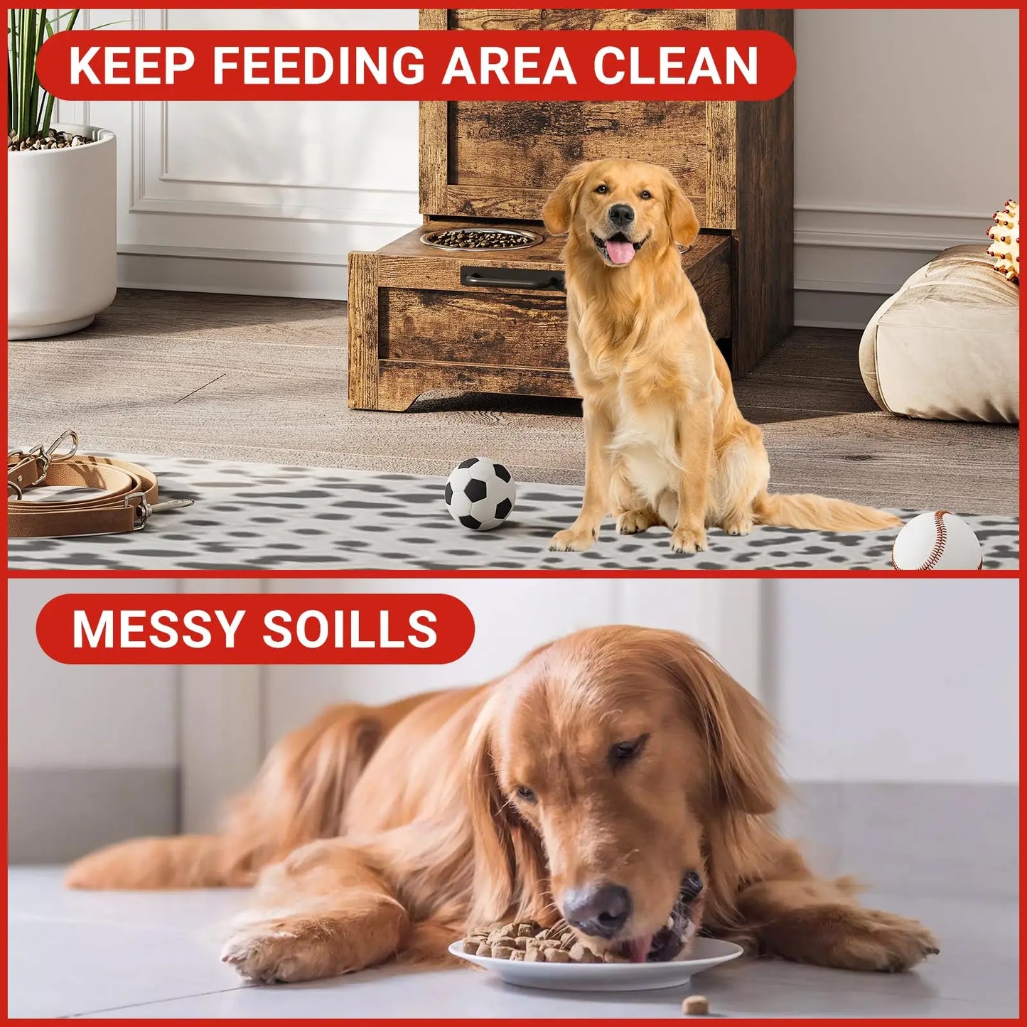 Large Dog Food Storage Cabinet with Flip Top - Pet Feeding Station & Organizer w/Transparent Lid, Side Hooks for Leashes etc.