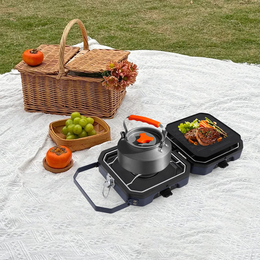 Camping Stove with Grill Pan Foldable Camp Stove 2-Burners Portable Stove for Camping BBQ