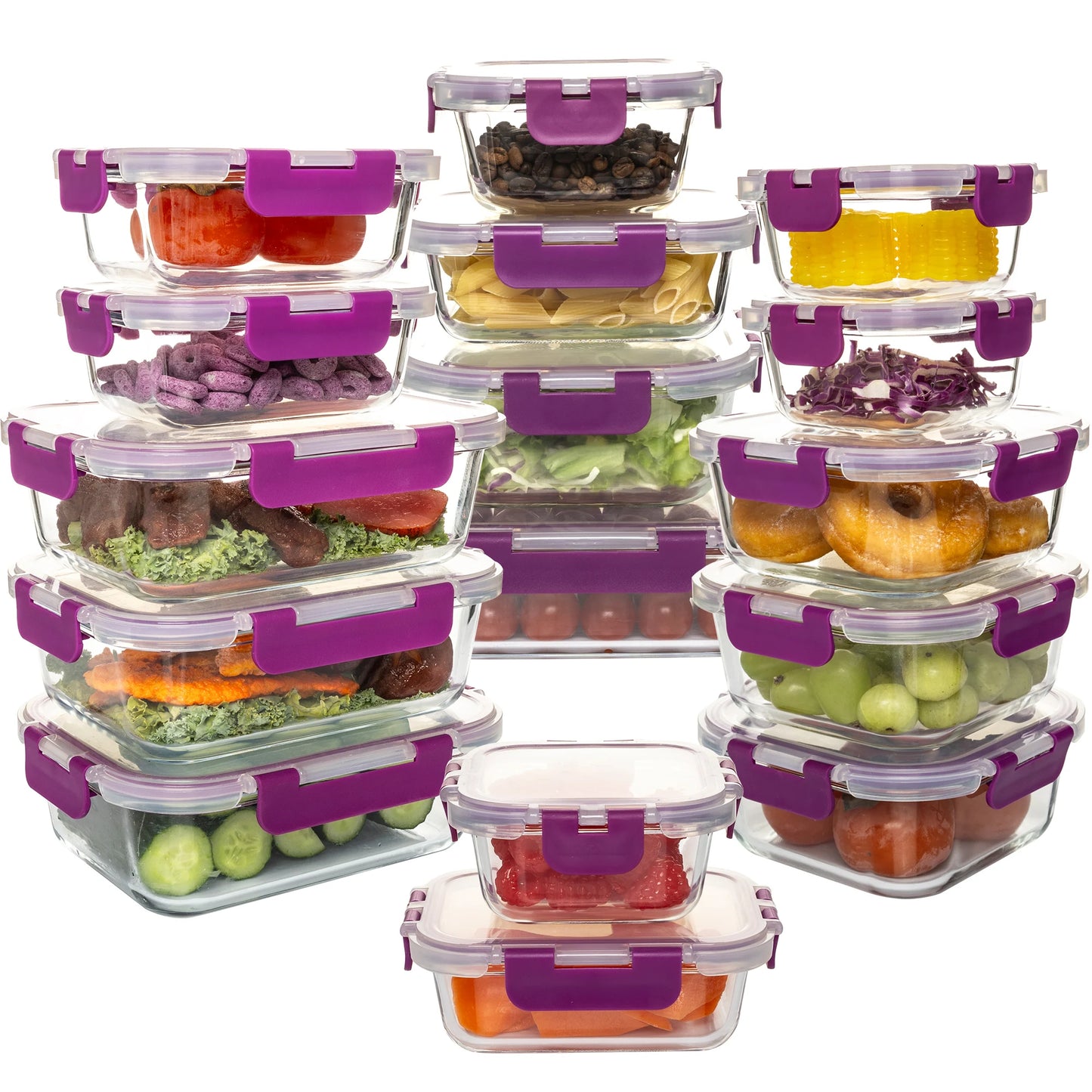 16 Piece Glass Food Storage Containers Set Leakproof Airtight BPA Free Microwave Oven Safe Stackable Kitchen Organizers