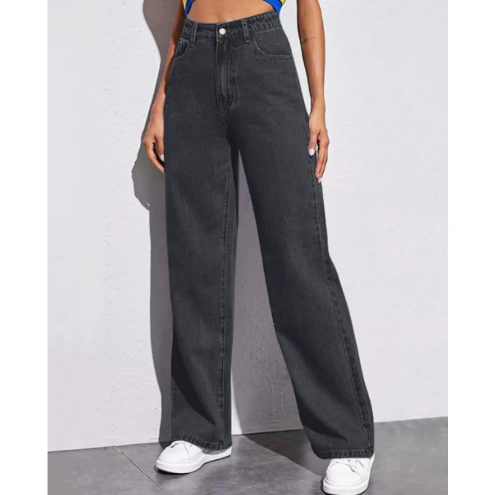 Autumn and Winter New Mopping Wide Legs Europe and The United States Loose High Waist Straight Slim Jeans Women