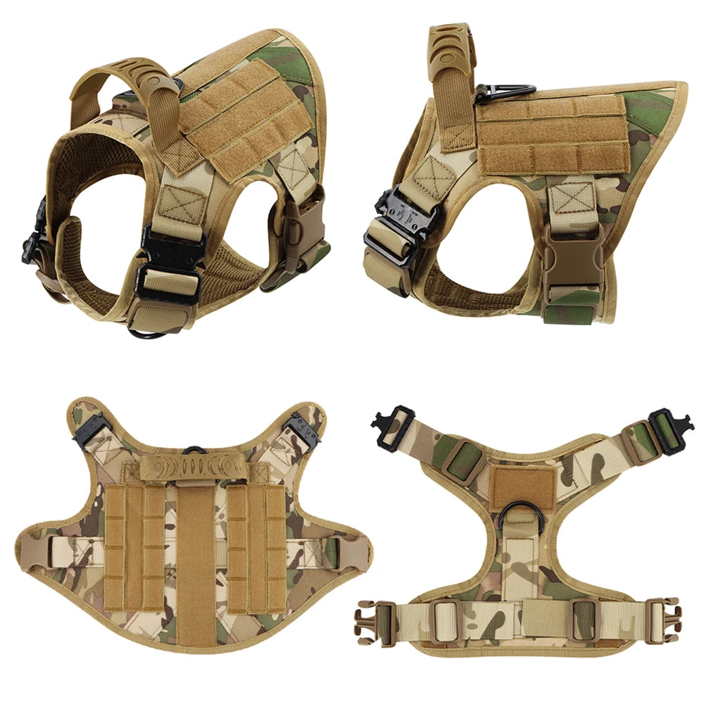Military Dog Training Harness Collar Leash Set for Malinois Tactical Padded Quick Release Vest Harness with Patches Pet Accessories