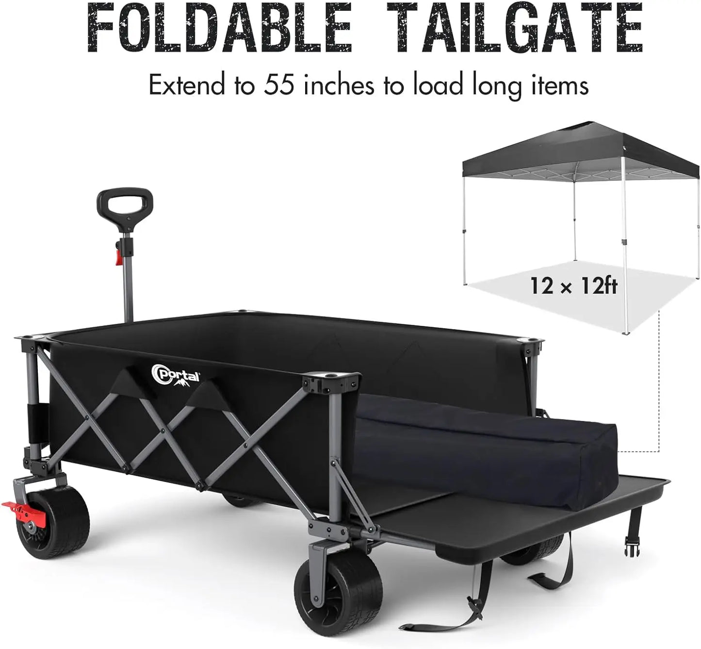 26" Extra Wide 55" Long Foldable Wagon with Tailgate, Large 600L Collapsible Wagon with Cargo Net, 400 LBs Heavy Duty Utility Ca