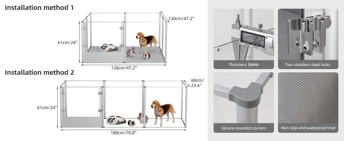 Extra Large Dog Playpen Acrylic Enclosure Pet Animal Bunny Ferret Dog Fence Cage Pet Whelping Box with Waterproof Fertility Pad
