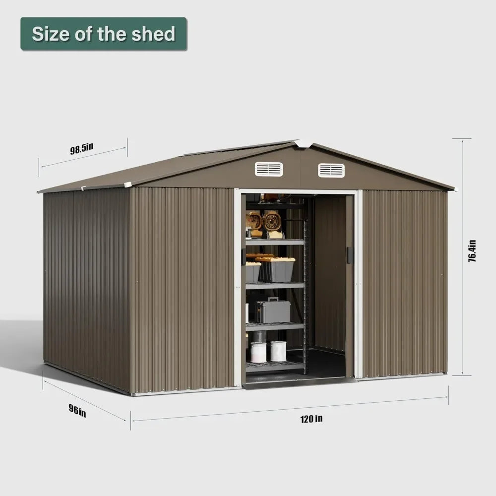 Lockable Metal Tool Shed with Sliding Door and Air Vents for Garden Storage