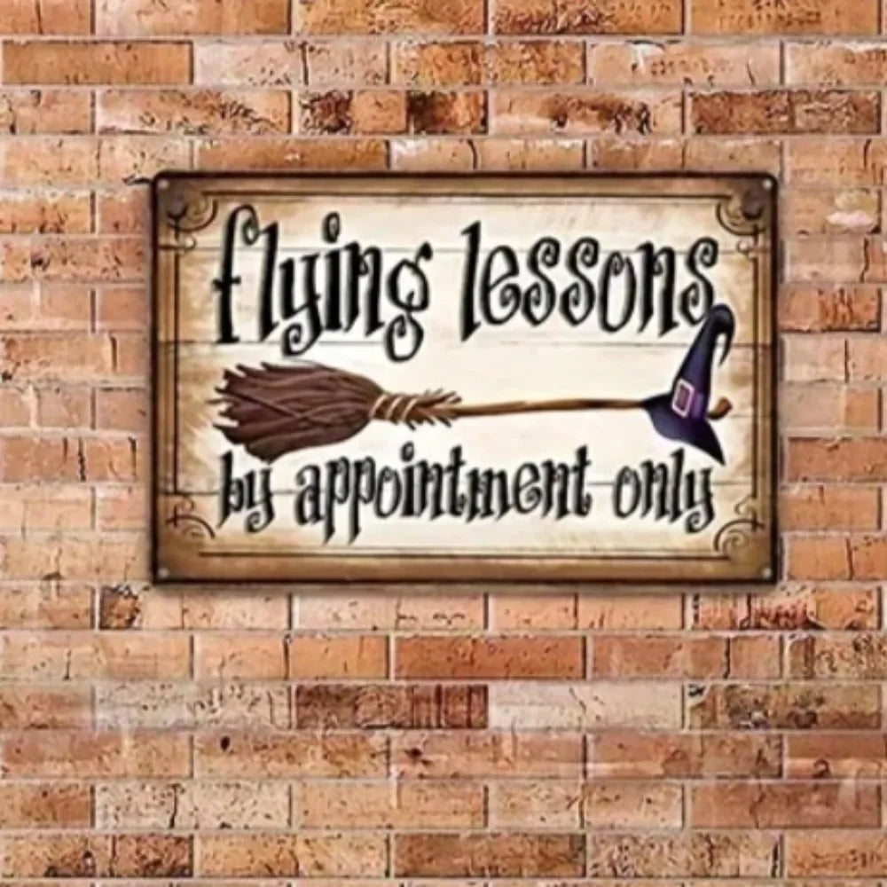 High - Quality 8x12 inches Witchcraft Charm Vintage Halloween Tin Sign - "Book a Flying Lesson" Wall Art - Ideal for Home