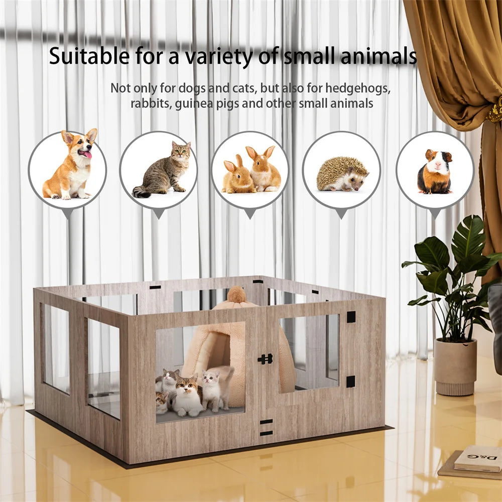 Heavy Duty Tempered Glass Dog Whelping Box Indoor Pet Playpen Kennel Cage with Waterproof Mat Training Enclosure Fence for Puppies