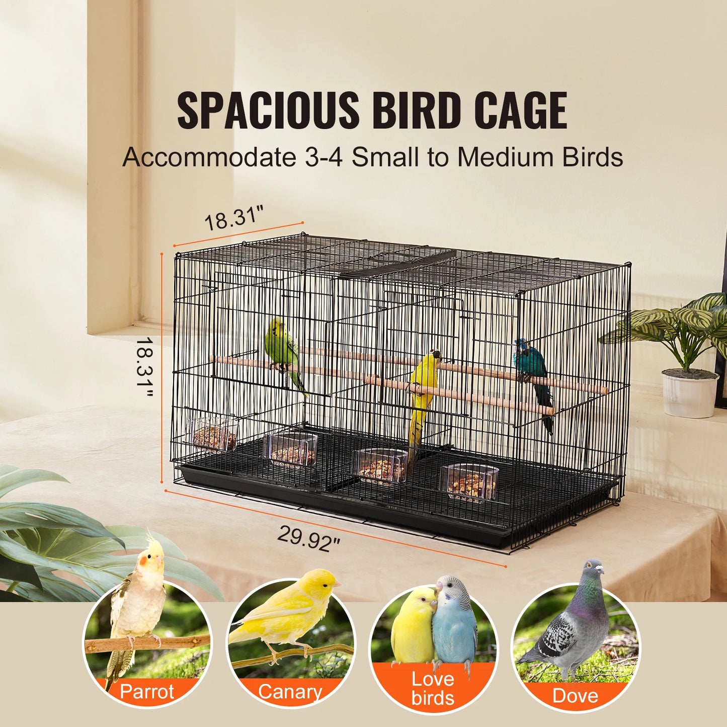 SucceBuy 30In Flight Bird Cage Stackable Divided Small Animal Cage for Kinds of Birds Pet Travel Birdcage with Handle and Perch.