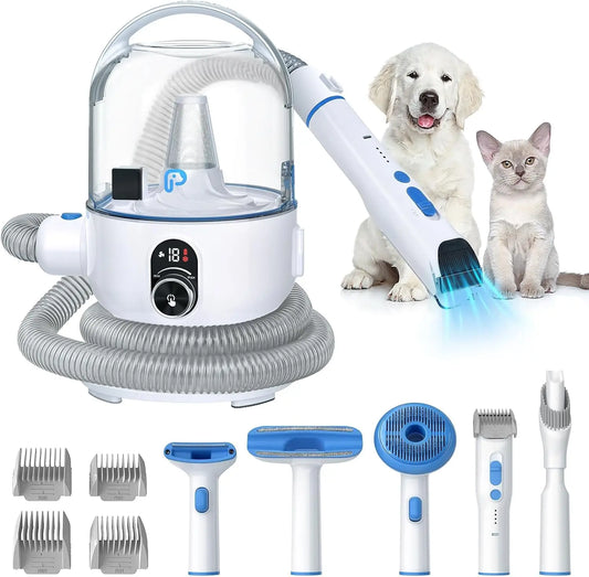 5-in-1 Pet Grooming Vacuum Kit for Dogs/Cats 2.0L Dust Cup Low Noise Hair Remover Cat Grooming Supplies with Plastic Combs
