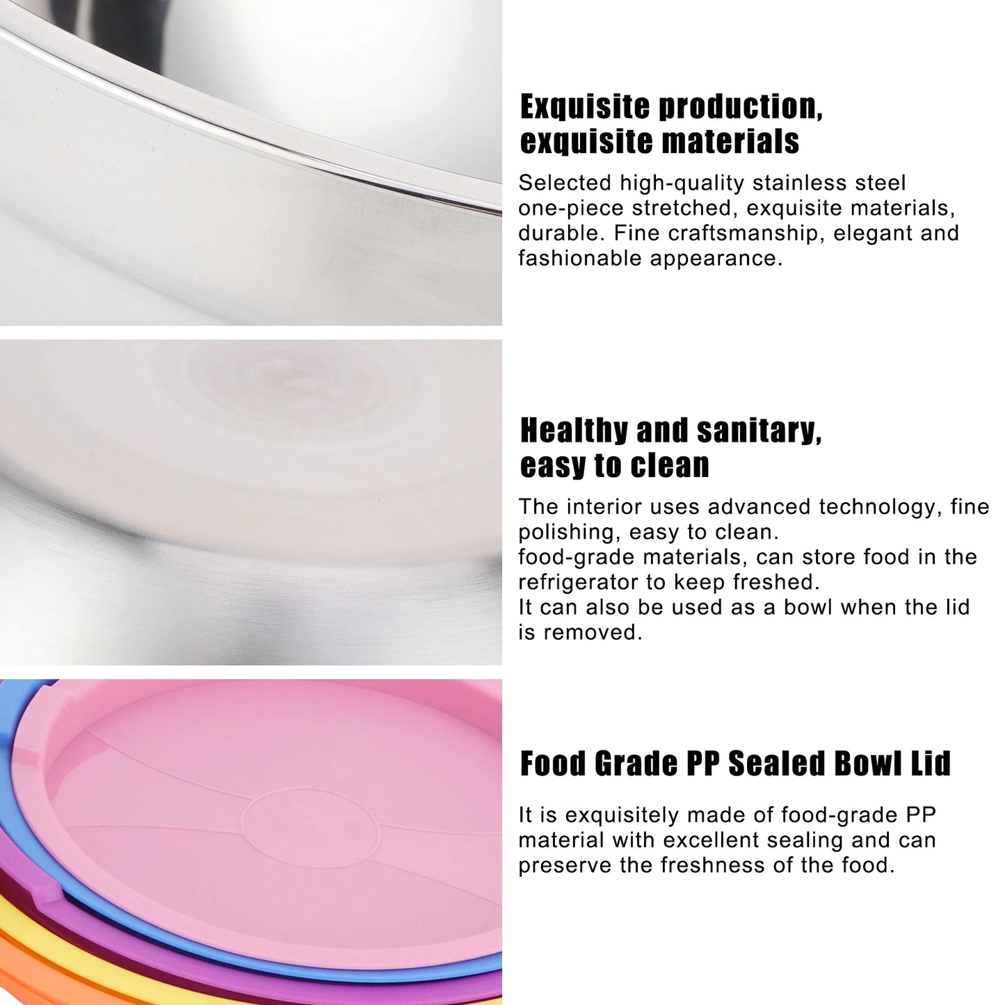 Stainless Steel Mixing Bowl Set with Lids Food Storage Containers for Kitchen Cookware