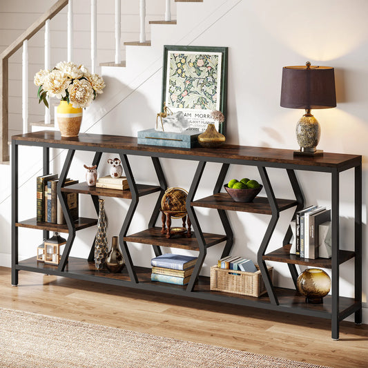 Tribesigns 70.9 Inch Sofa Console Table with 4-Tier Wood Storage Shelves Industrial Style Extra Long Narrow Entryway Accent Table
