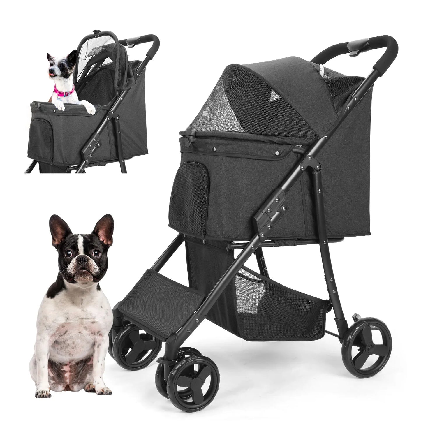 Wedyvko Pet Stroller 360 Rotate Wheels Dog Carrier with Brakes And Basket for Small to Medium Sized Dogs Breathable Metal Frame
