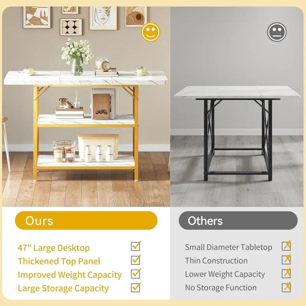 dwvo dining room table 47 inch rectangle dining table for 4 people modern kitchen table white marble