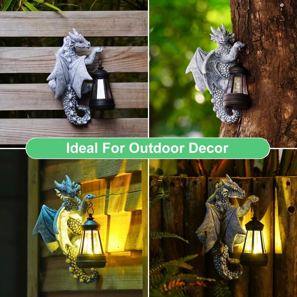 Dragon Tree Hugger Solar Lantern Garden Statue Resin Dragon Decor for Outdoor Yard Gift