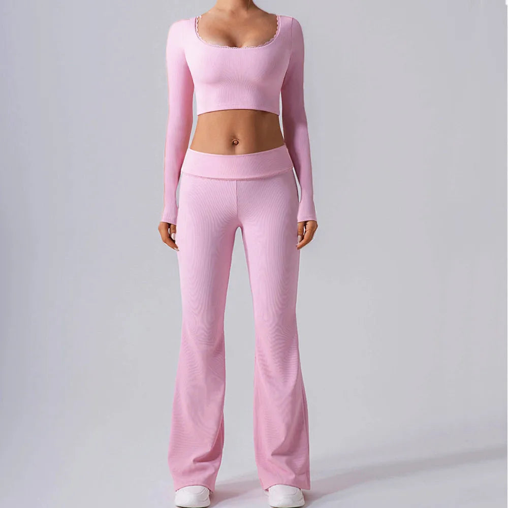 CEODOGGCN Lace Yoga Set Women High Waist Leggings Sportswear