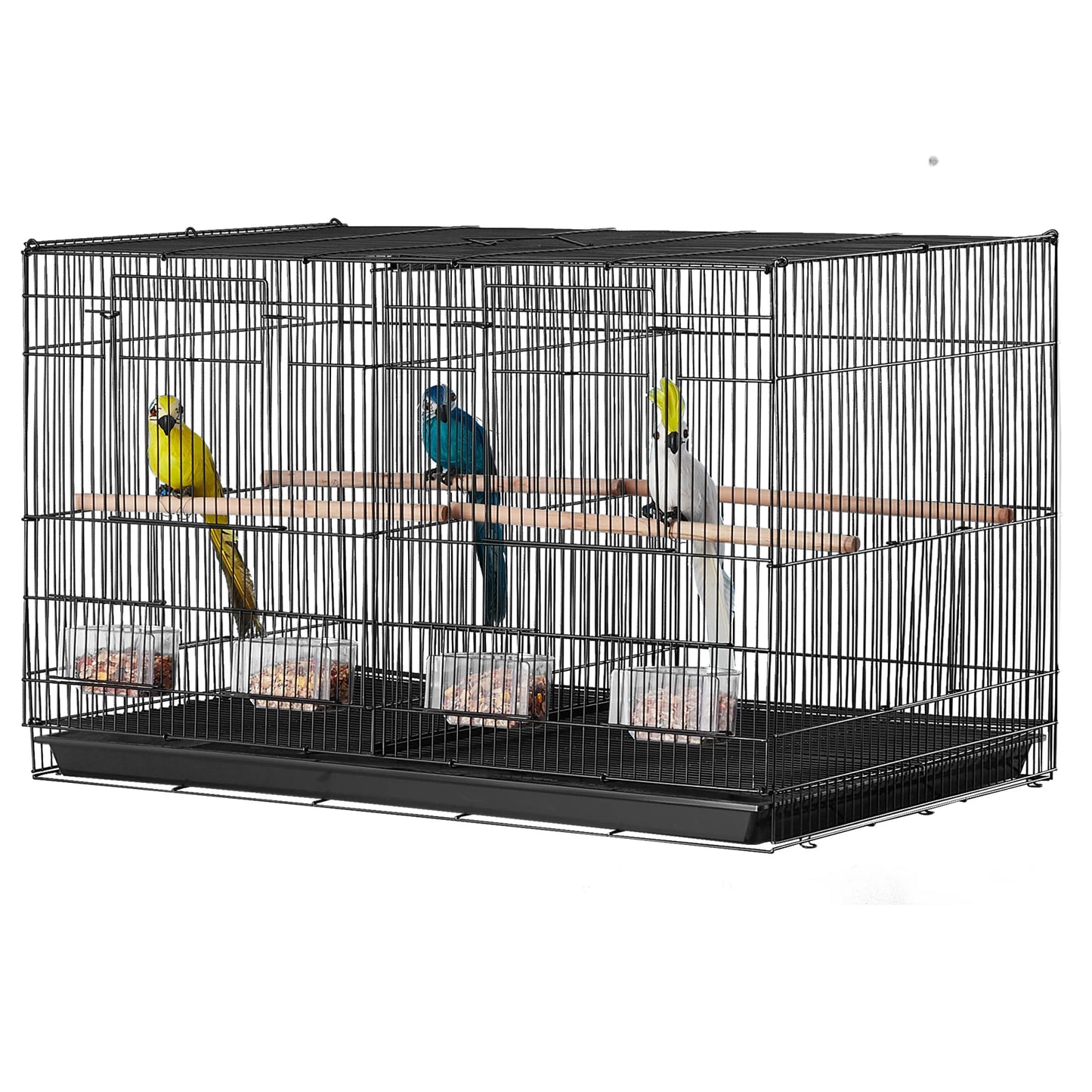 SucceBuy 30In Flight Bird Cage Stackable Divided Small Animal Cage for Kinds of Birds Pet Travel Birdcage with Handle and Perch.