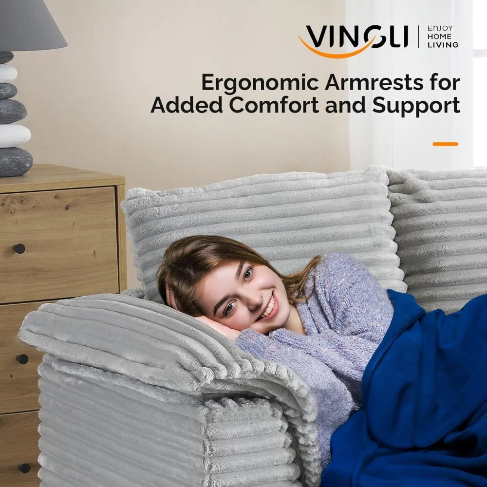 56 Inch Oversized Chaise Lounge Chair Light Grey Corduroy Sofa