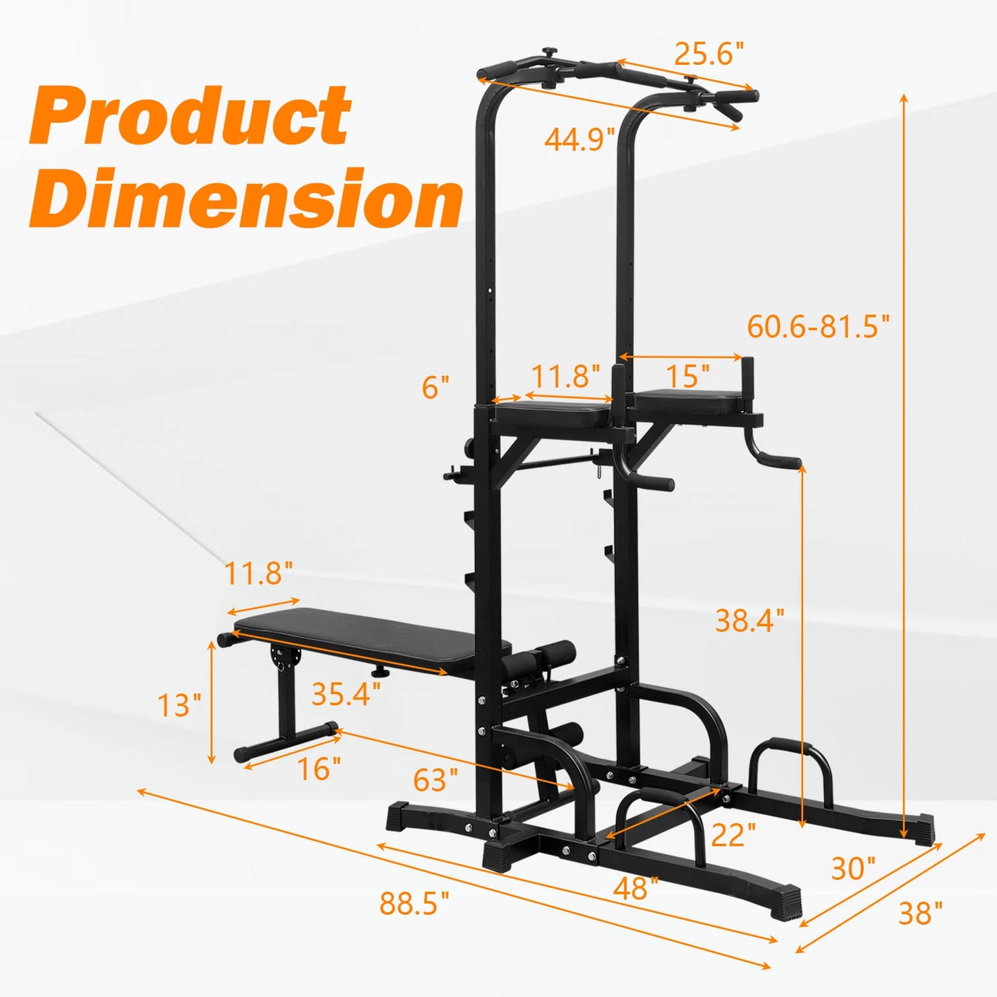 Adjustable Height Pull Up Dip Bar Station Heavy Duty Multi Function Fitness Rack for Home Gym Full Body Strength Training Black Iron