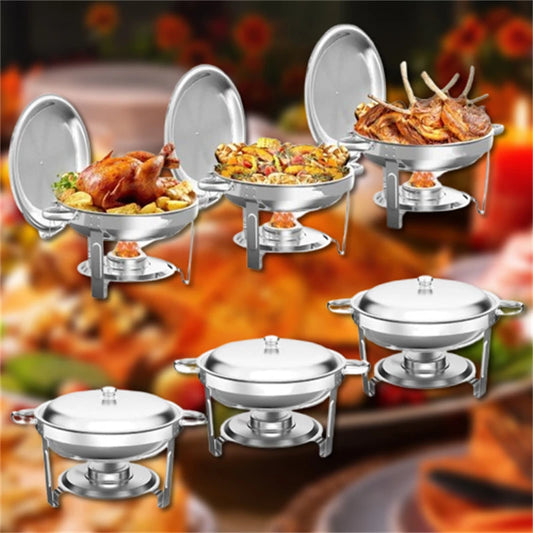 round Chafing Dish Warmer Container Set with Stainless Steel Lid for Party Catering Hotel Buffet Food Warm Pan 1/2/4/6 Pack Options