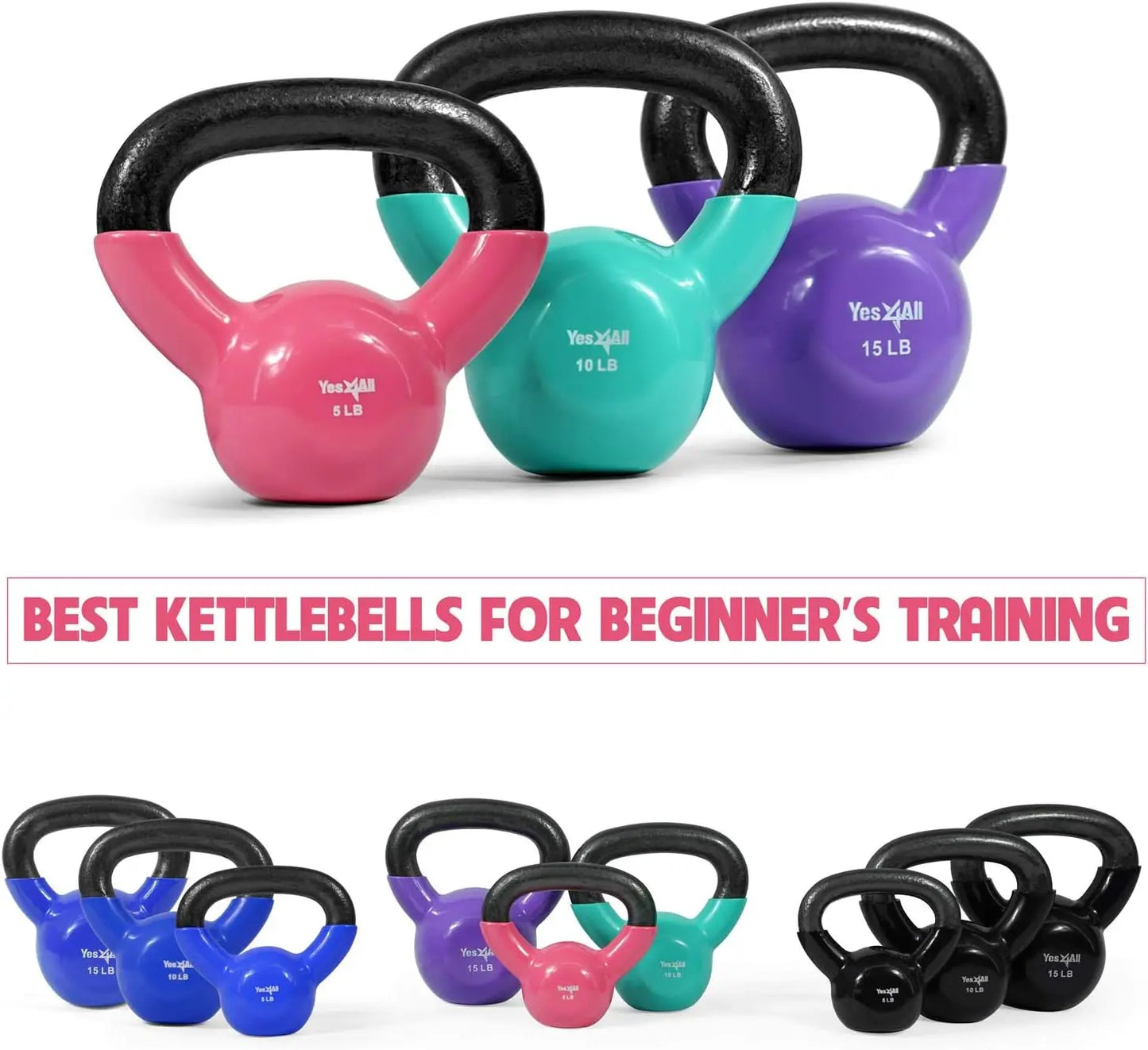 Kettlebell Set Vinyl Coated Weights Combo for Full Body Workout Push Up and Grip Strength Training Multicolor