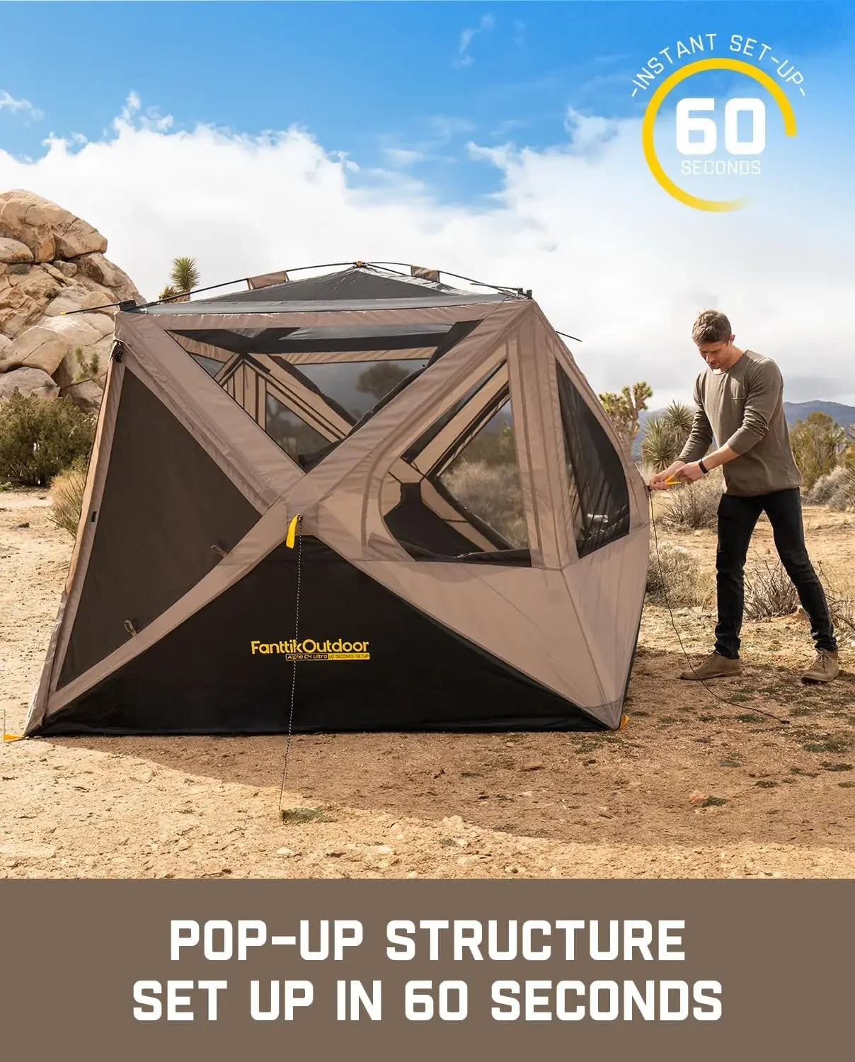 Alpha C4 Ultra 4 Person Pop up Camping Tent Instant Cabin Setup in 60 Seconds Portable Hub Tent with Rainfly And Storage