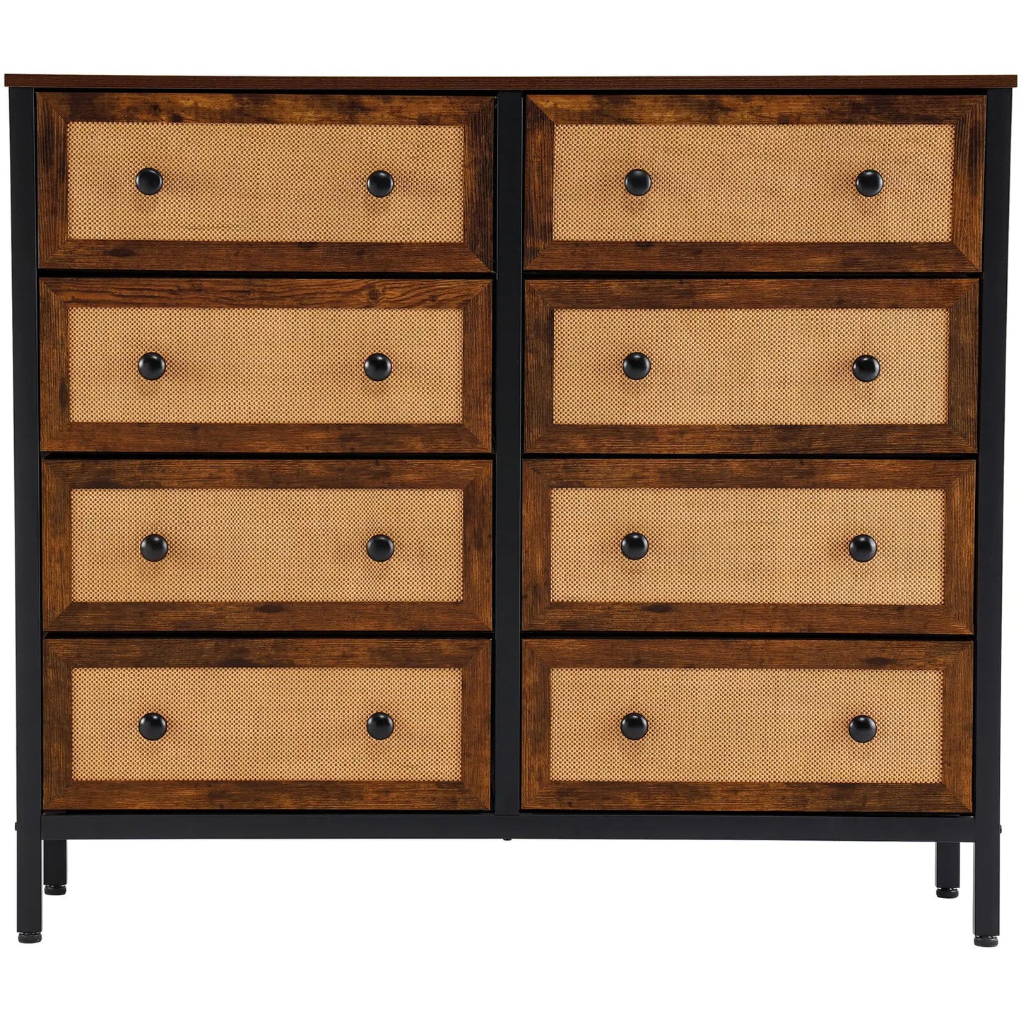 Rattan Woven Chest of Drawers Dresser with 10 Drawer Bedroom Storage Organizer