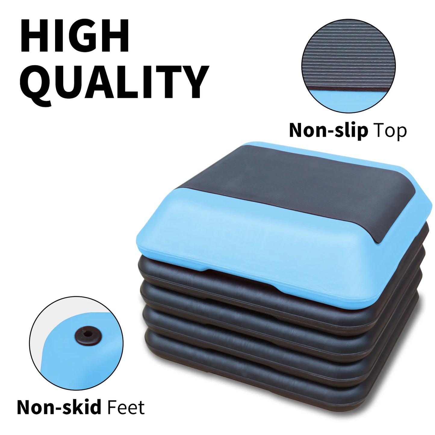 Adjustable 16"x16" Aerobic Step Platform with 4 Height Risers for Home Gym Exercise Fitness Workout