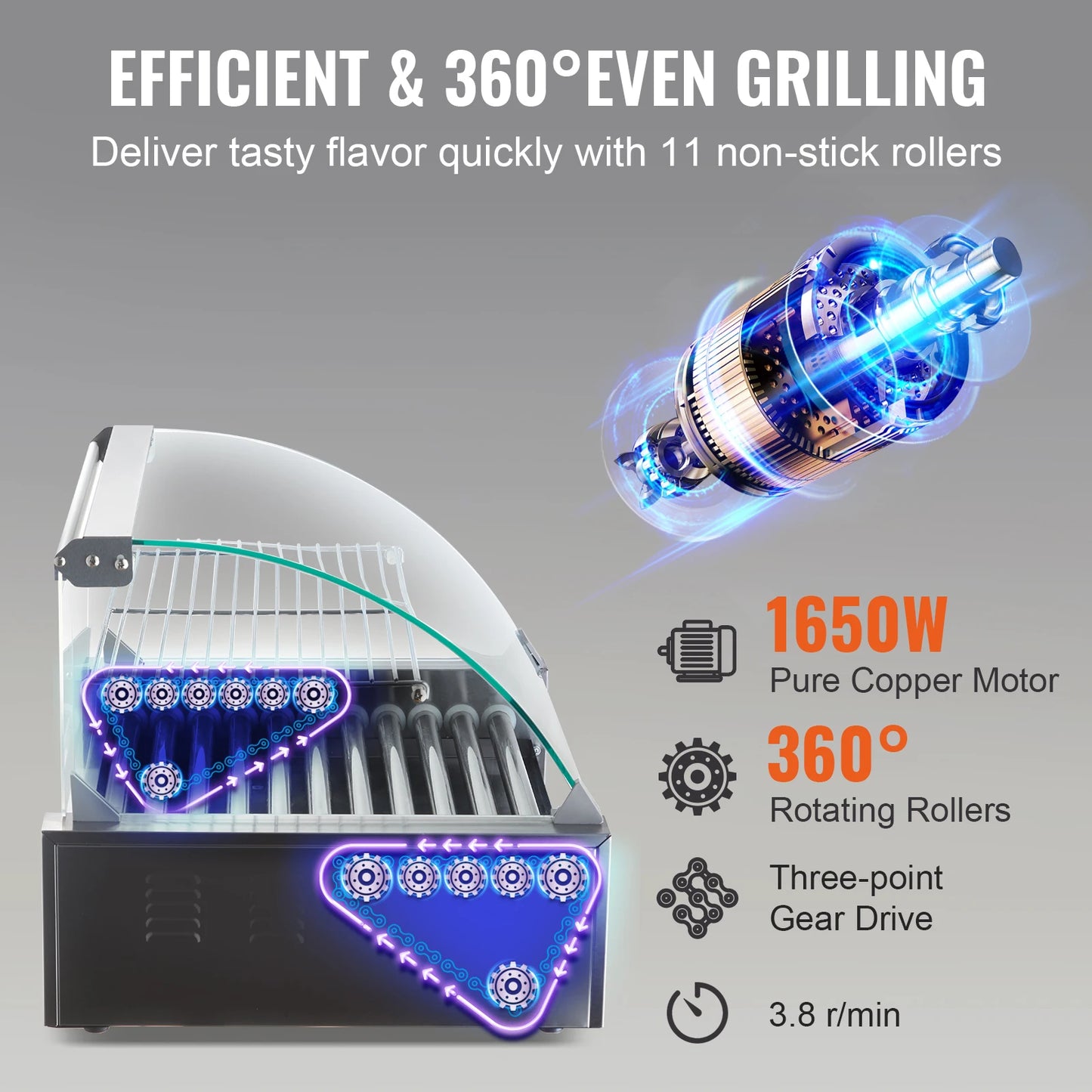 VEVOR Electric Sausage Maker Hot Dog Roller Grill Machine 5 Rods 7 Rods 11 Rods for Camping Party Home Use 110V Commercial Barbecue Appliance