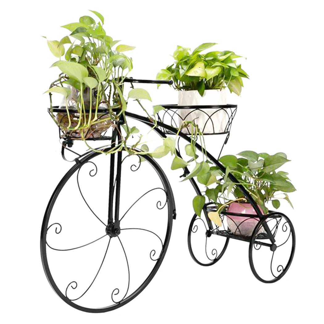 Tricycle Plant Stand Flower Pot Cart Bicycle Holder Rack for Home Garden Patio 3 Tiers Metal Assembly