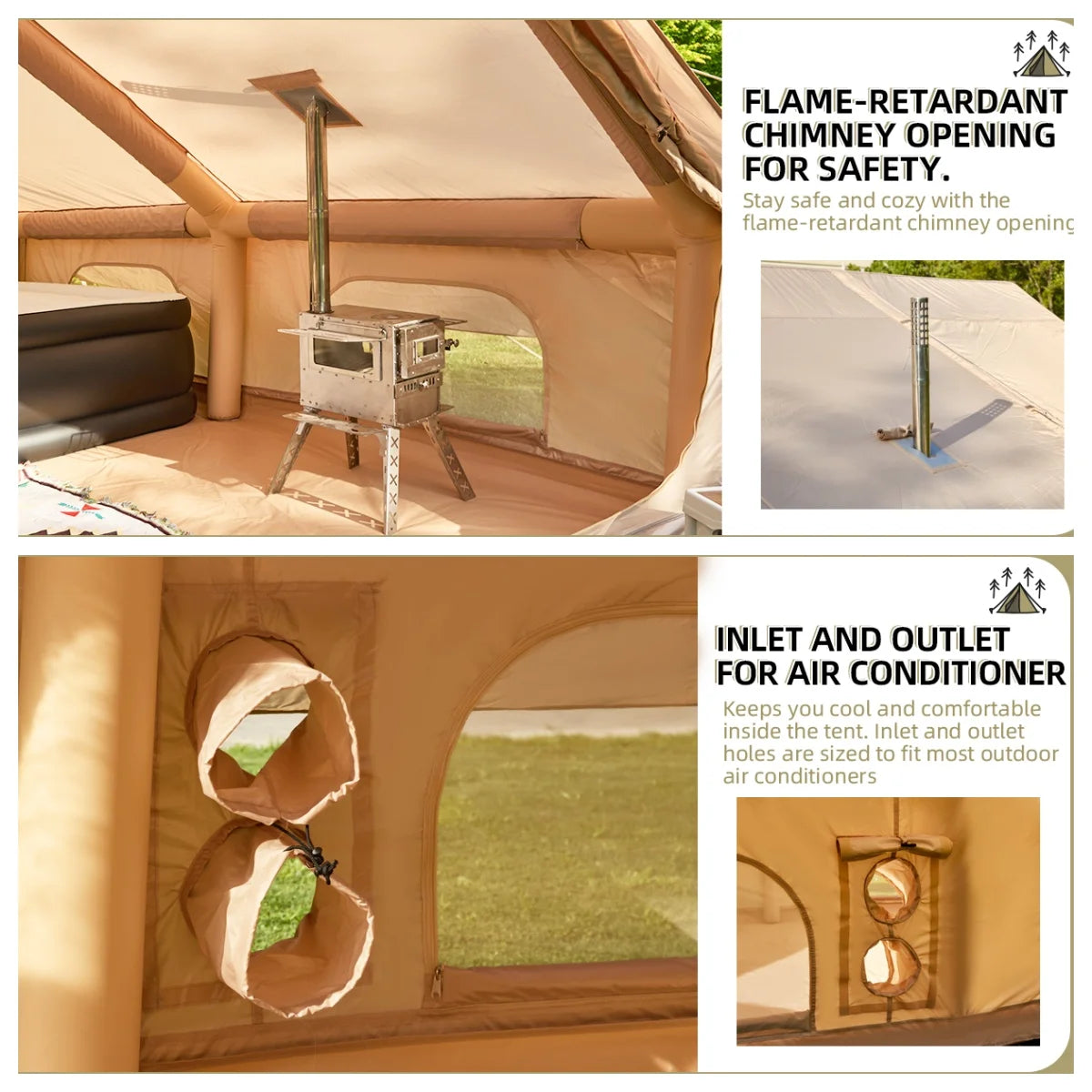 SENLEETO 8-10 People Glamping Inflatable Tent 129 Ft² Large Blow Up Tent with Hand Pump 420D Oxford Fabric Camping Tent