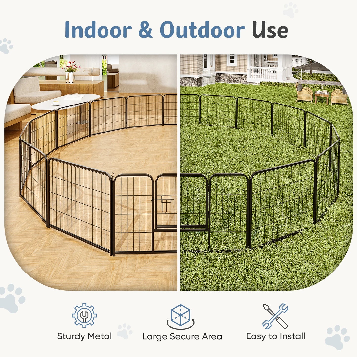 JHK Heavy Duty Iron Dog Playpen With Gates For Indoors