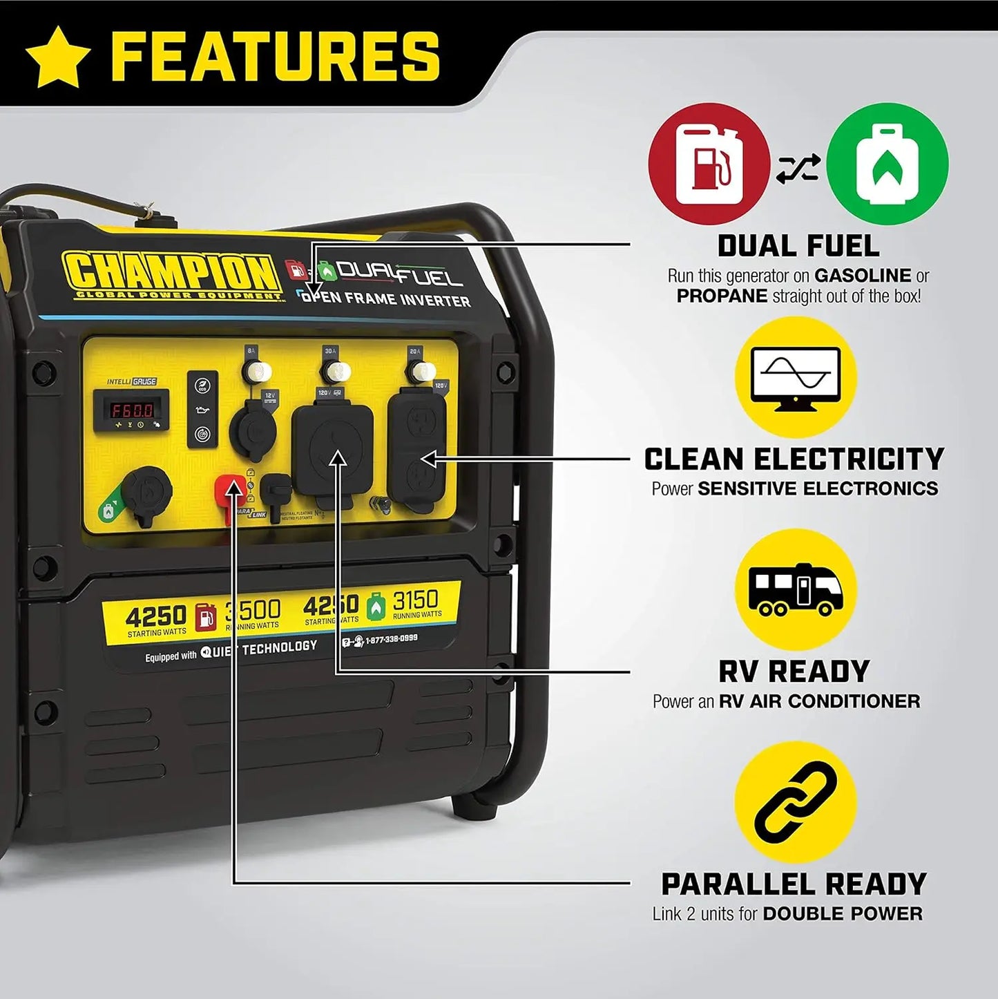 XMSJH 4250 Watt Dual Fuel Inverter Generator RV Ready