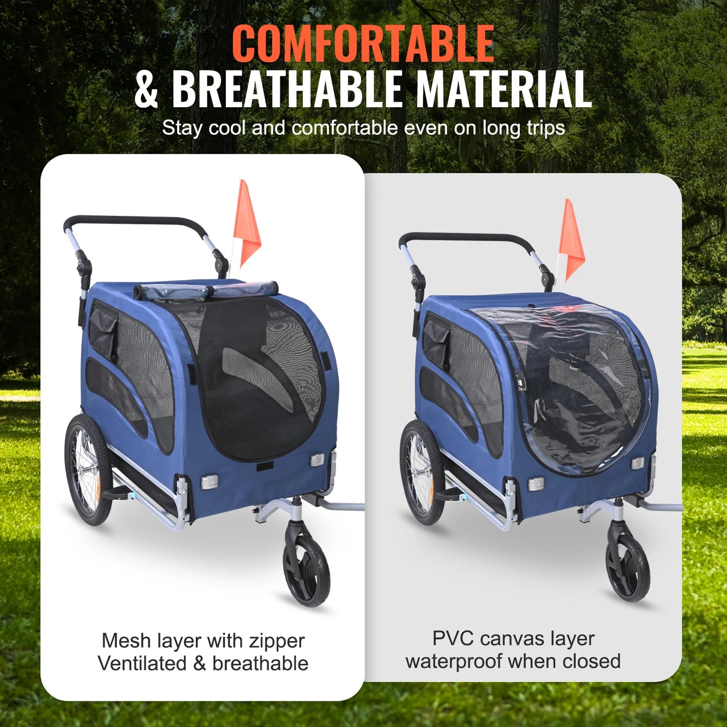 SucceBuy 100 lbs Dog Bike Trailer 2-in-1 Pet Stroller Cart Bicycle Carrier with Wheels Coupler Reflectors Flag for Dogs Travel