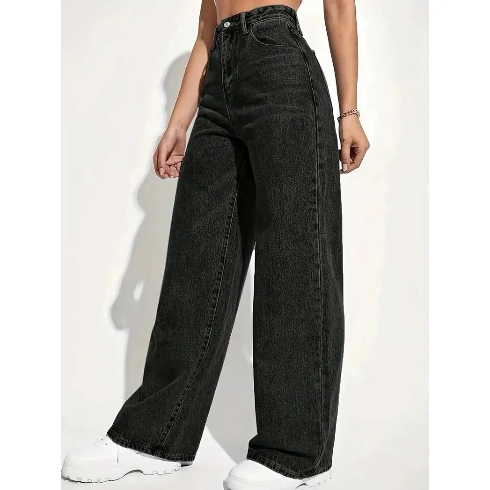 Autumn and Winter New Mopping Wide Legs Europe and The United States Loose High Waist Straight Slim Jeans Women