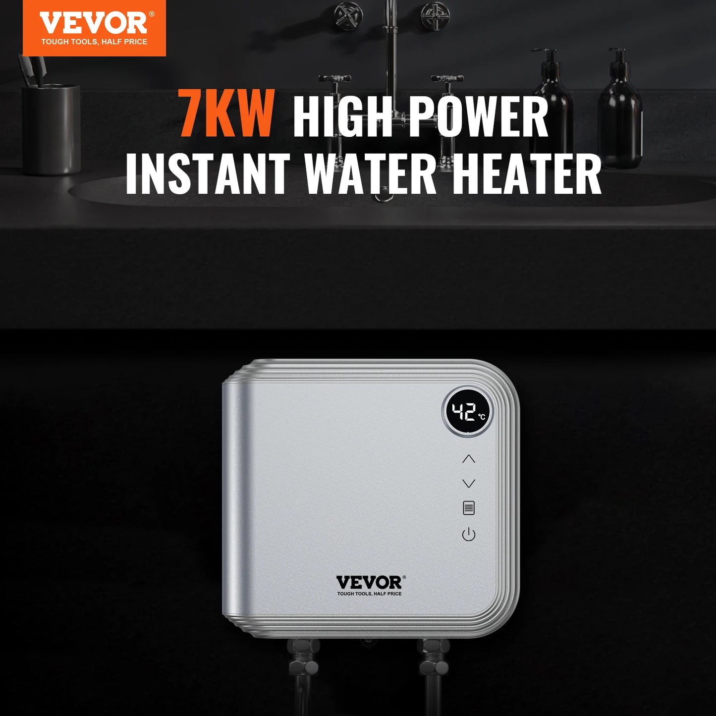 VEVOR 7KW Tankless Electric Water Heater On-Demand Instant under Sink Boiler for Kitchen Bathroom Faucet And Shower