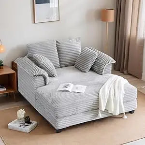 56 Inch Oversized Chaise Lounge Chair Light Grey Corduroy Sofa