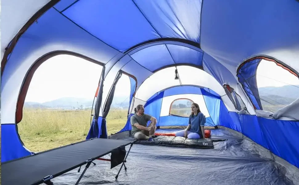 12-Person 3-Room Waterproof Windproof Camping Tent with Top Rainfly And Large Mesh Windows Family Outdoor Shelter