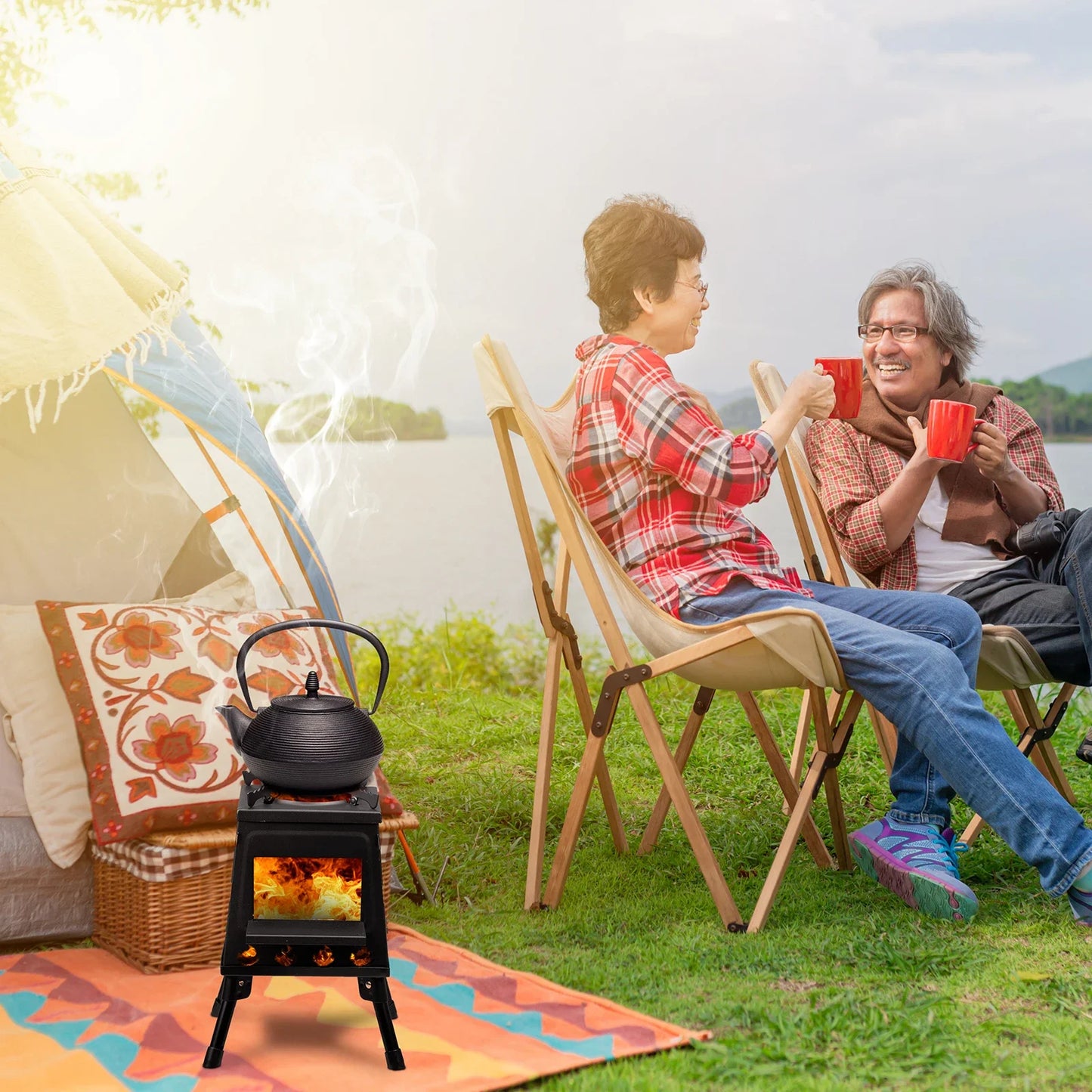 27x27x34cm Wood Camping Stove Portable Outdoor Cooking Burner for Picnics and Hiking