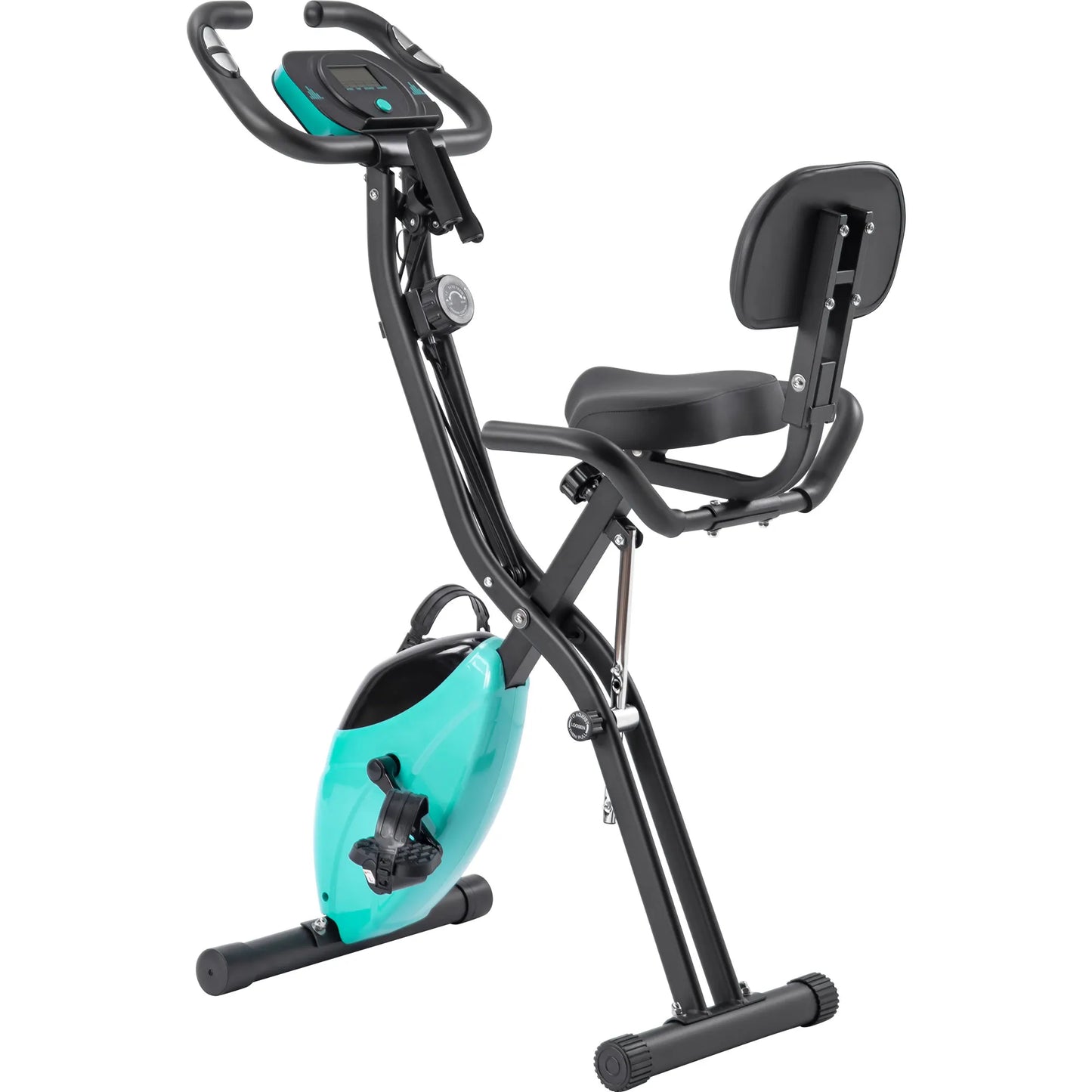 Metal Folding Exercise Bike Upright and Horizontal X Bike Home Fitness with 10 Adjustable Levels Resistance Arm Bands Backrest