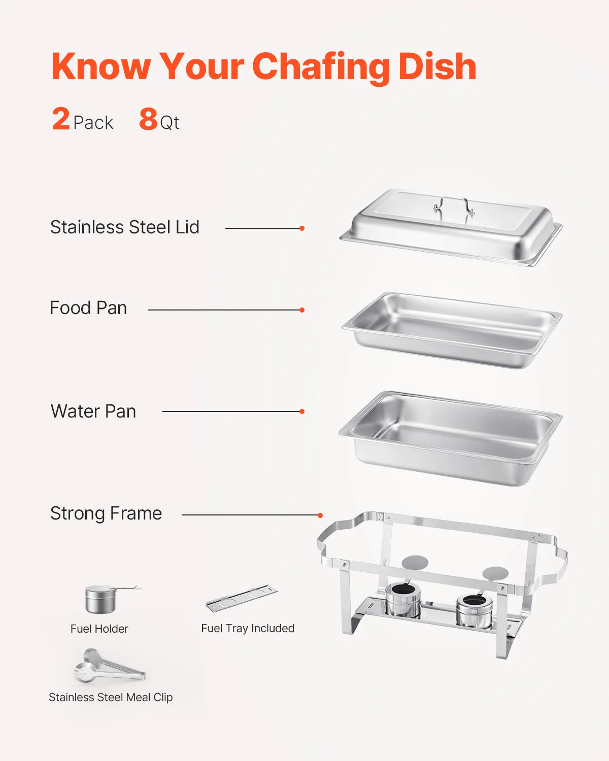 VEVOR 2 Packs Chafing Dish Buffet Set Stainless Steel Chafer