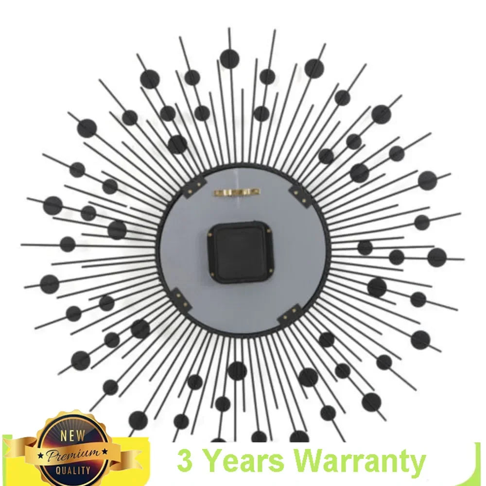 3D Large Metal Sunburst Wall Clock Luxury Battery Operated Modern Round Diamond Art 60x60cm Home Decor