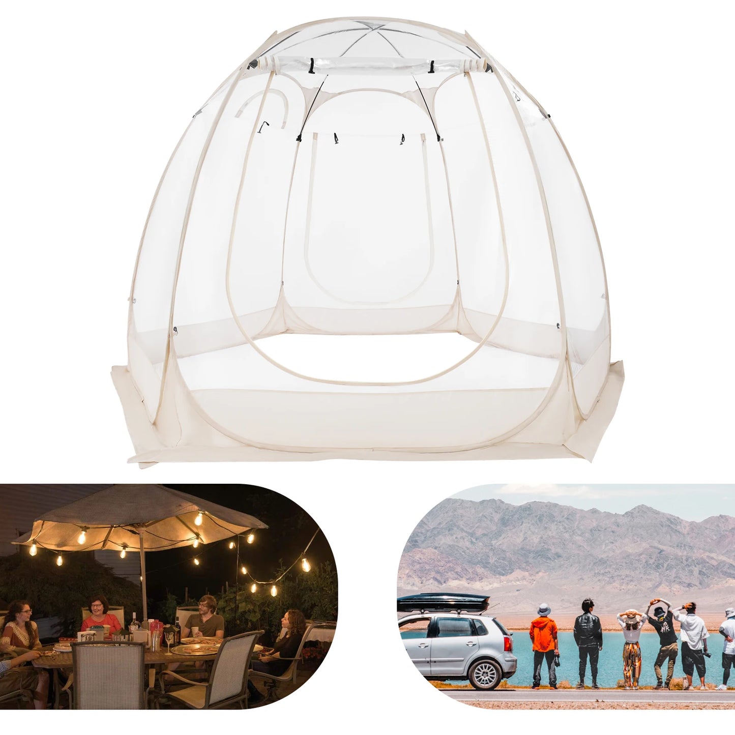 Clear Pop Up Bubble Tent 3x2.05m Outdoor Garden Camping Tent for 3 to 4 People with Glass Fiber Rods