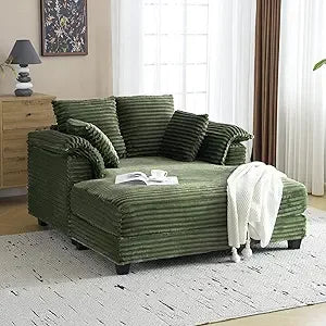 56 Inch Oversized Chaise Lounge Chair Light Grey Corduroy Sofa