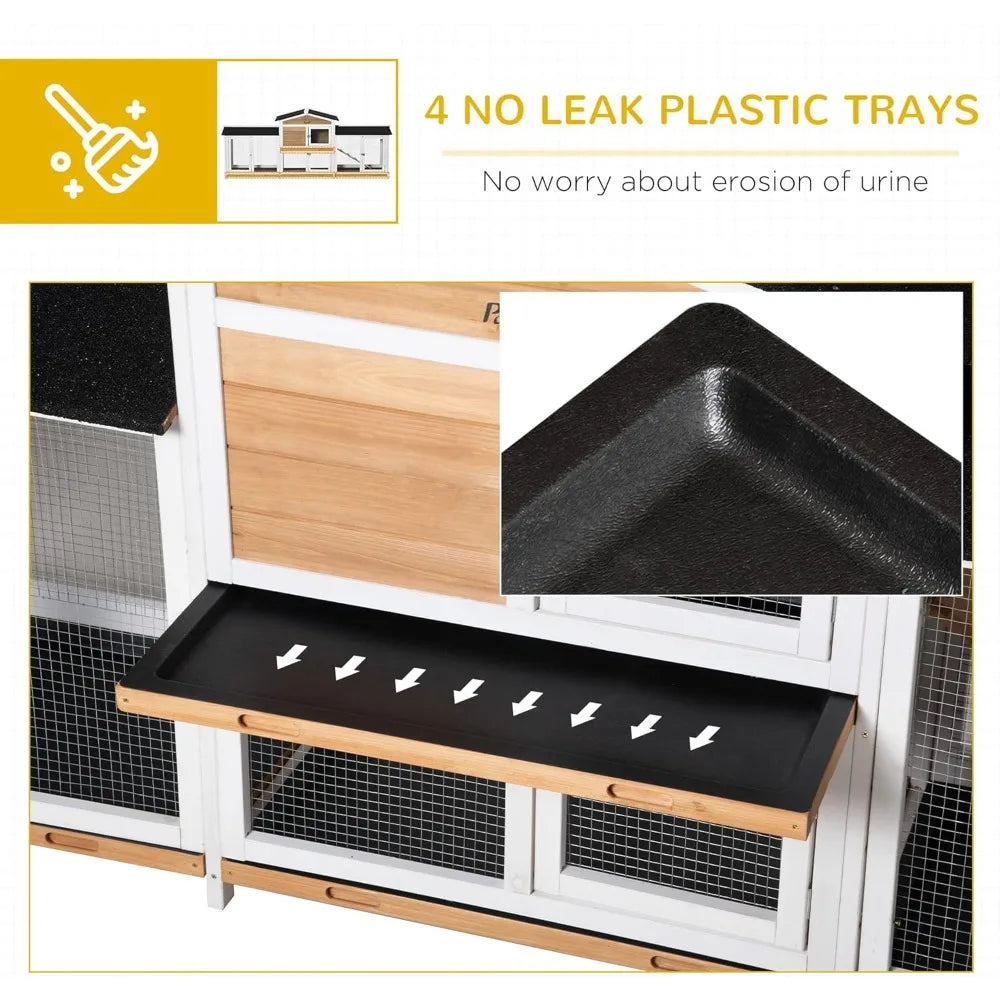 90.5" Wooden Rabbit Hutch Bunny Cage Pet Playpen House Enclosure with Double Side Run Boxes, No Leak Tray, Ramp, for Guinea Pig