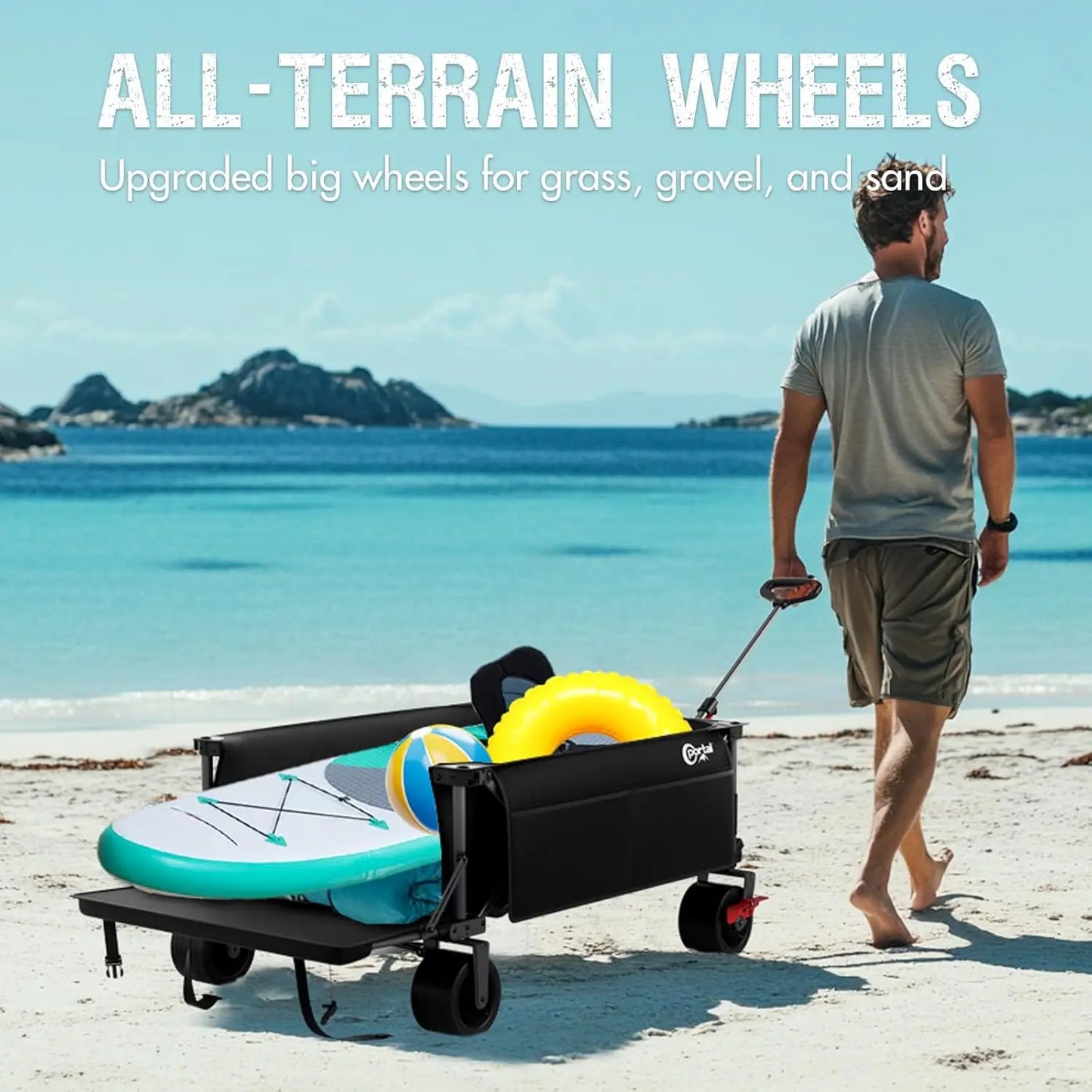 26" Extra Wide 55" Long Foldable Wagon with Tailgate, Large 600L Collapsible Wagon with Cargo Net, 400 LBs Heavy Duty Utility Ca