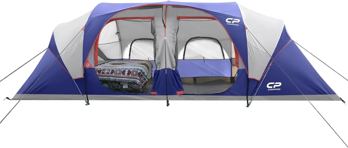 12-Person 3-Room Waterproof Windproof Camping Tent with Top Rainfly And Large Mesh Windows Family Outdoor Shelter