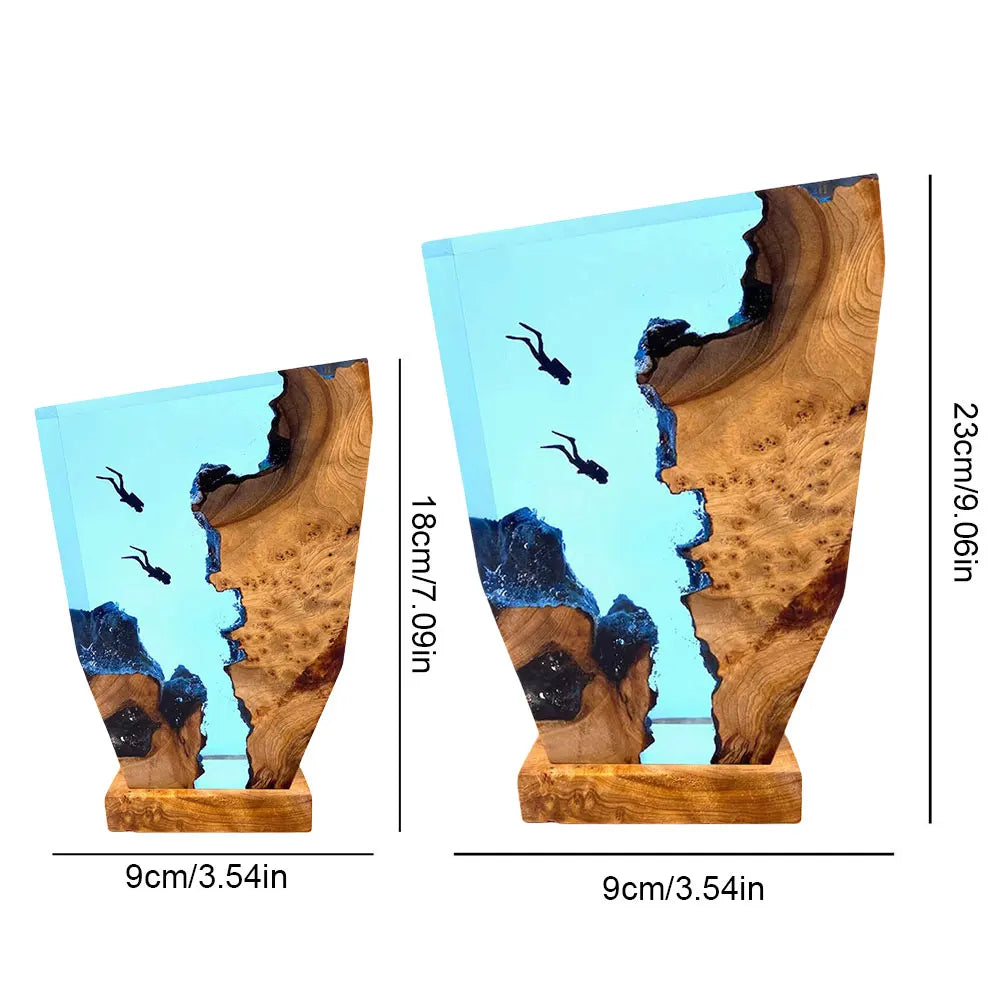 Seabed World Organism Resin Table Light USB Charging Deep Sea Diver Night Lamp for Bedroom and Office Desk Decoration