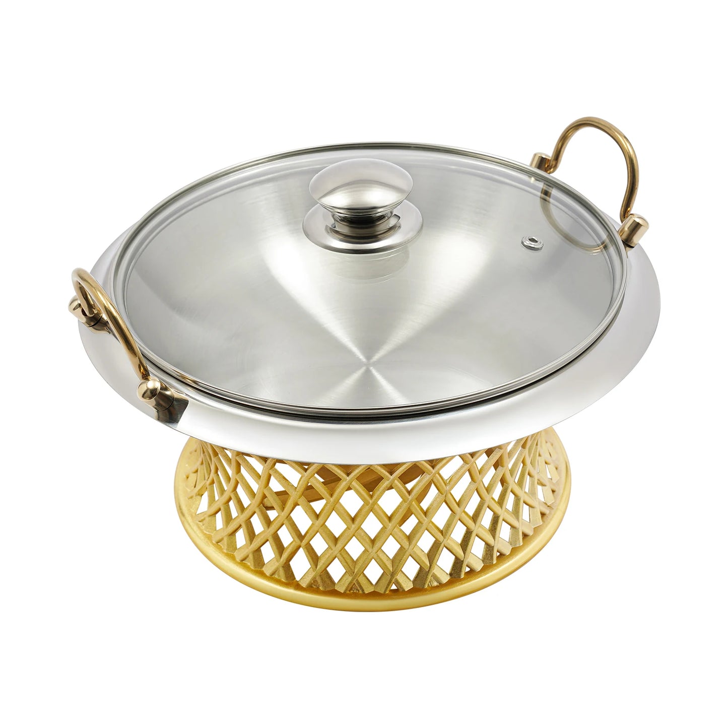 24cm round Stainless Steel Chafing Dish with Lid for Wedding BBQ Party Decoration Kitchen Essential Aluminum Alloy Pot