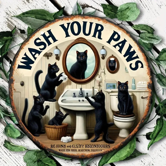 CATEDGEDECZ "Vintage Black Cat Sign" | "Gothic Paw Standoff" Art | Rustic Wall Decor